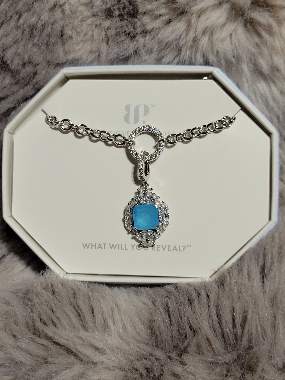 Silver Necklace with Turquoise Blue Gemstone Pendant by BP